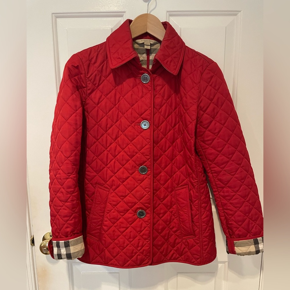 Burberry red quilted jacket size small